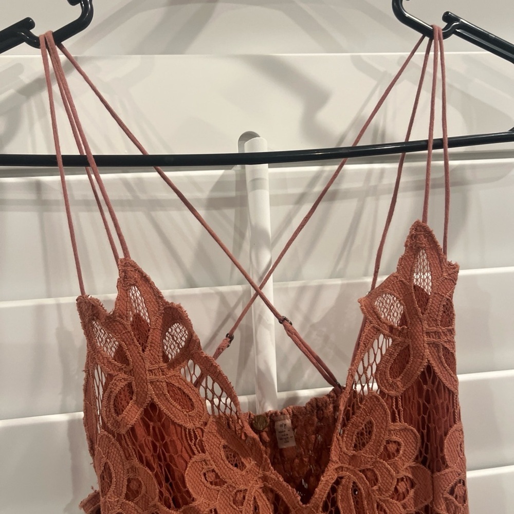 Free People Lace Mini Dress in Rust and Plum - Picture 6 of 9